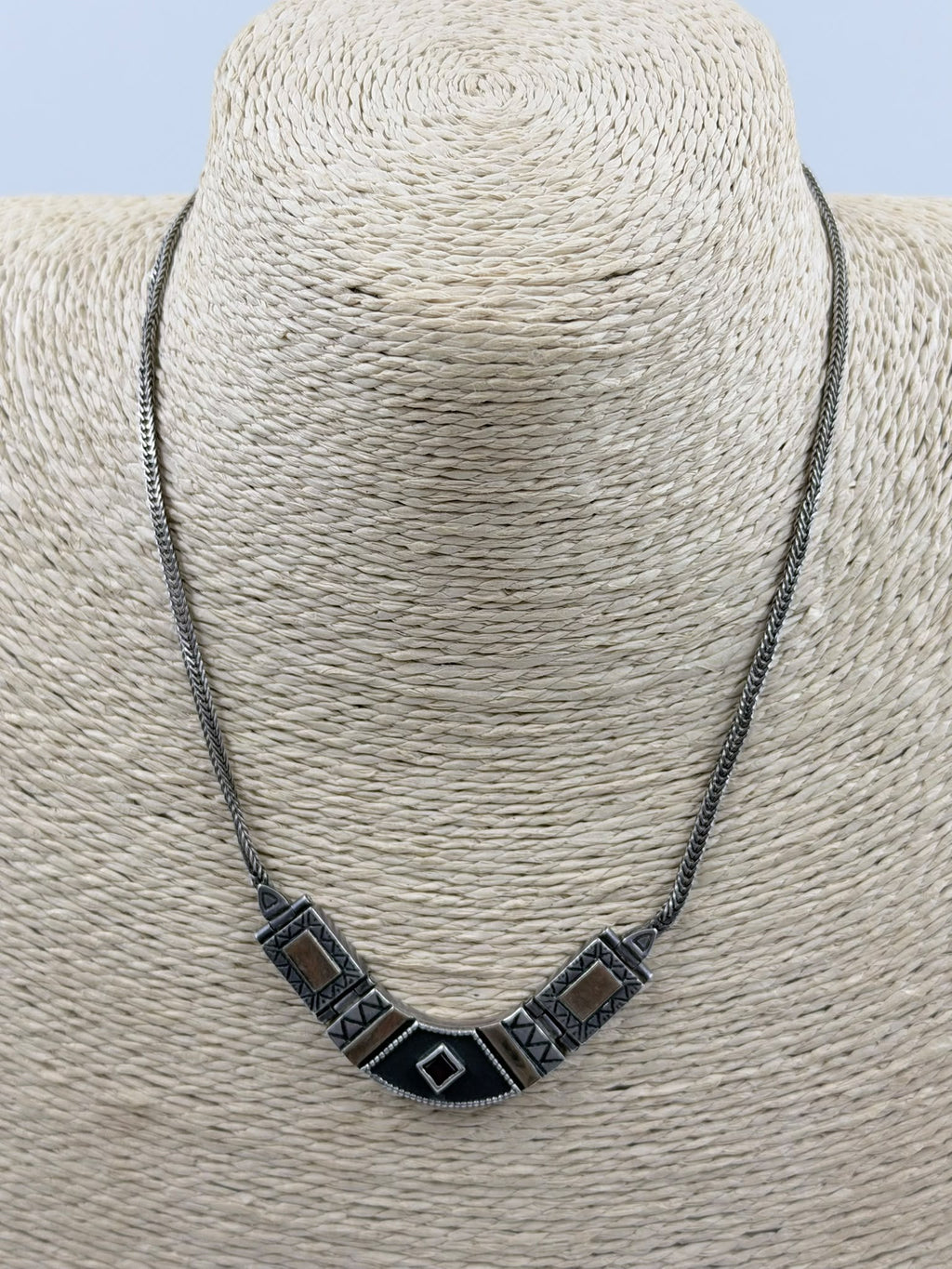 Vintage sterling silver 925 tribal necklace close-up front view