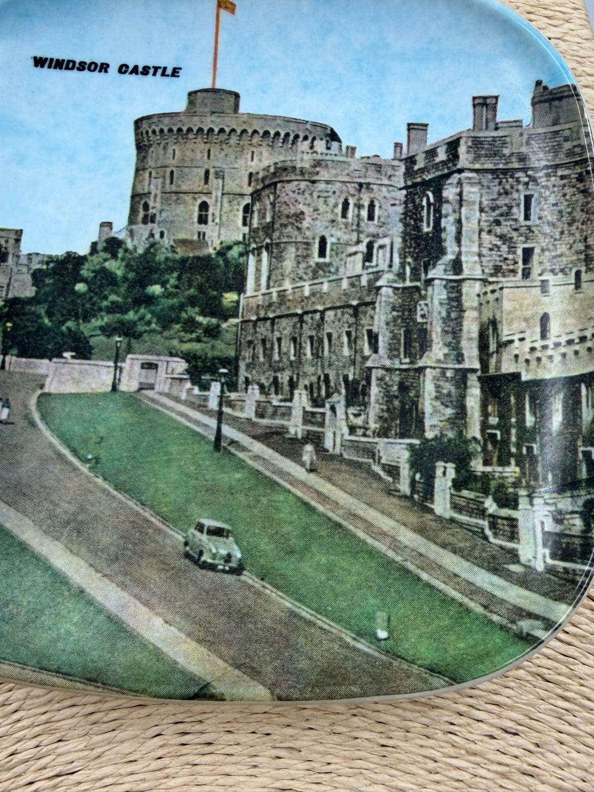 Windsor Castle dish with ruler showing 13cm diameter