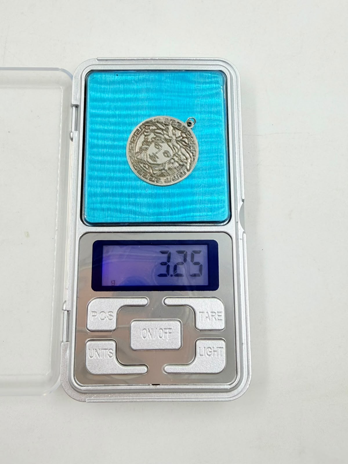 Sterling silver 925 Medusa medallion pendant - front view white background