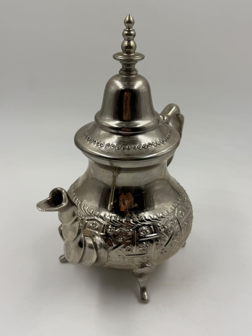 Vintage Moroccan Silver-Plated Teapot side view