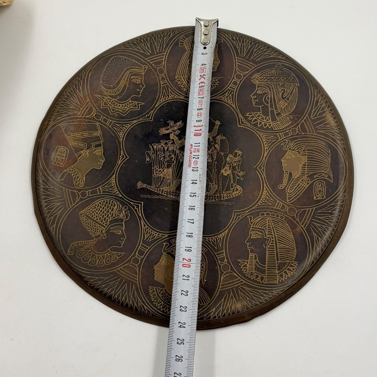 Vintage Egyptian Brass Wall Plate – Pharaohs & Nile Scene Engraved Decor