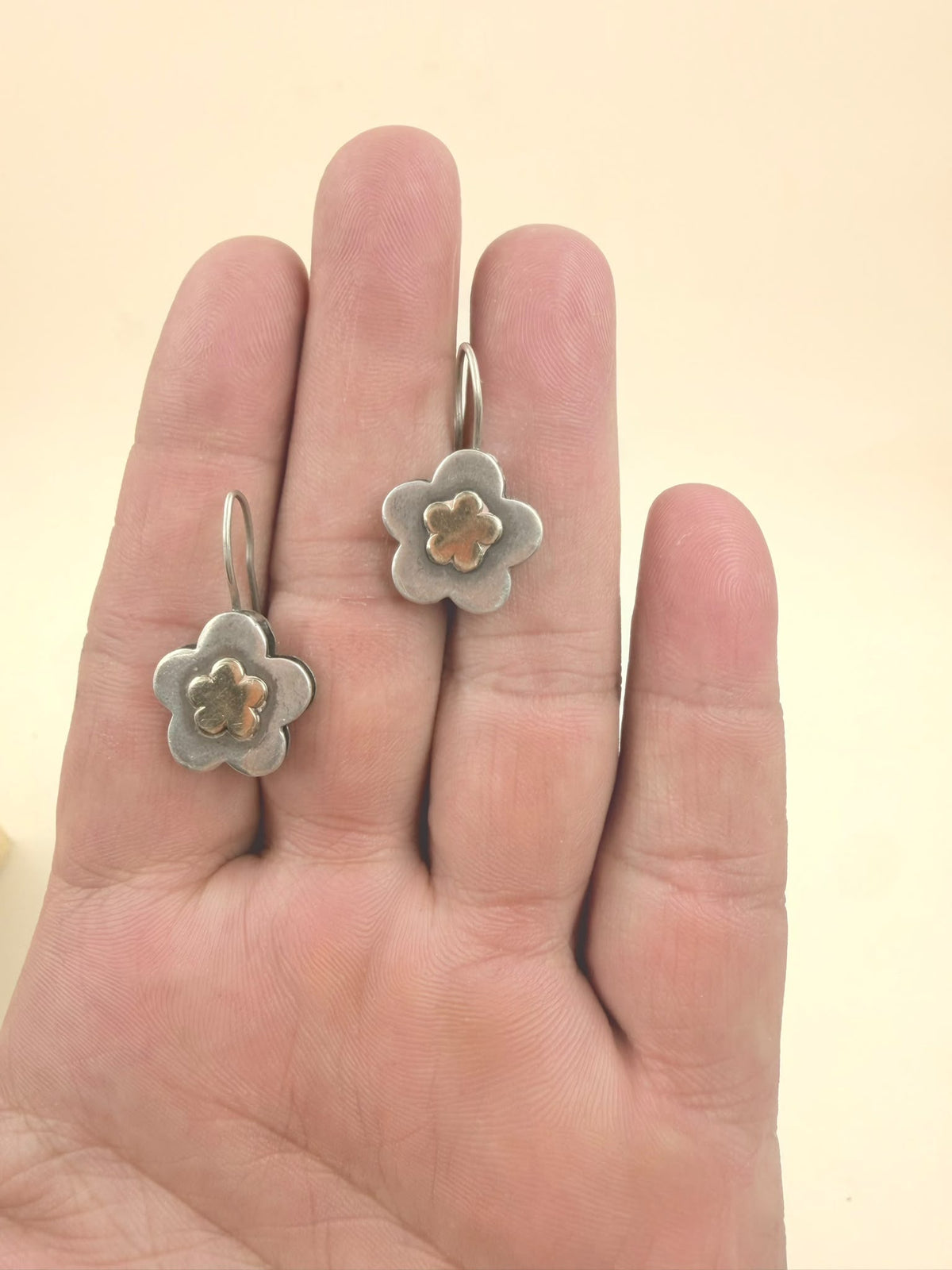925 silver flower earrings DIANE reverse close-up macro showing 925 DIANE hallmark clearly