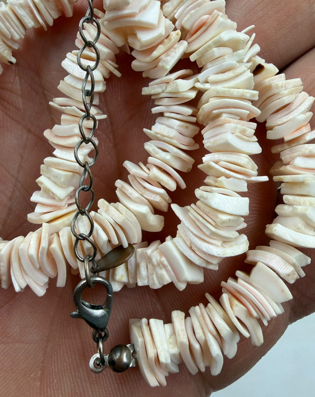 Close-up of pink shell slices held in hand