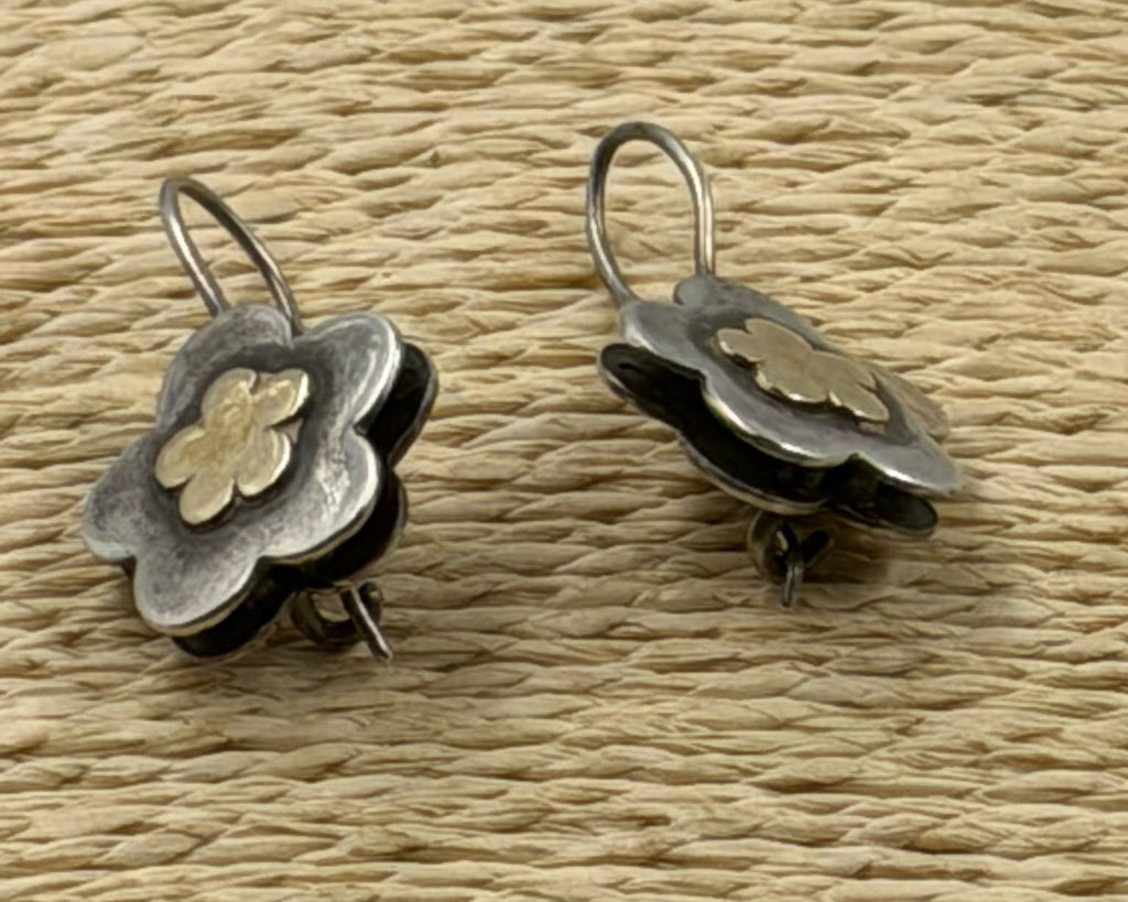925 silver flower earrings DIANE pair lifestyle flat lay on neutral background