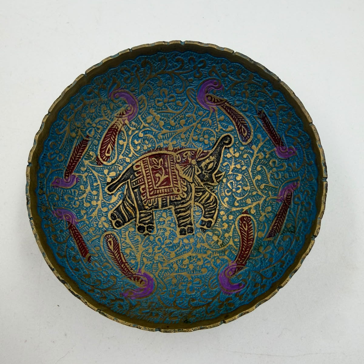 Vintage Indian blue cloisonné brass bowl - marketing image