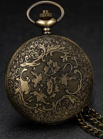 Vintage bronze pocket watch front view on white background showing Roman numerals