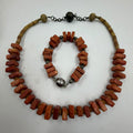 Natural coral necklace detail - oxidized silver spacer bead close-up