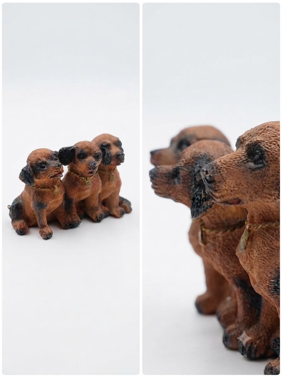 Three Dachshund Puppies Resin Figurine – Handcrafted Dog Sculpture | Home Décor Collectible Gift