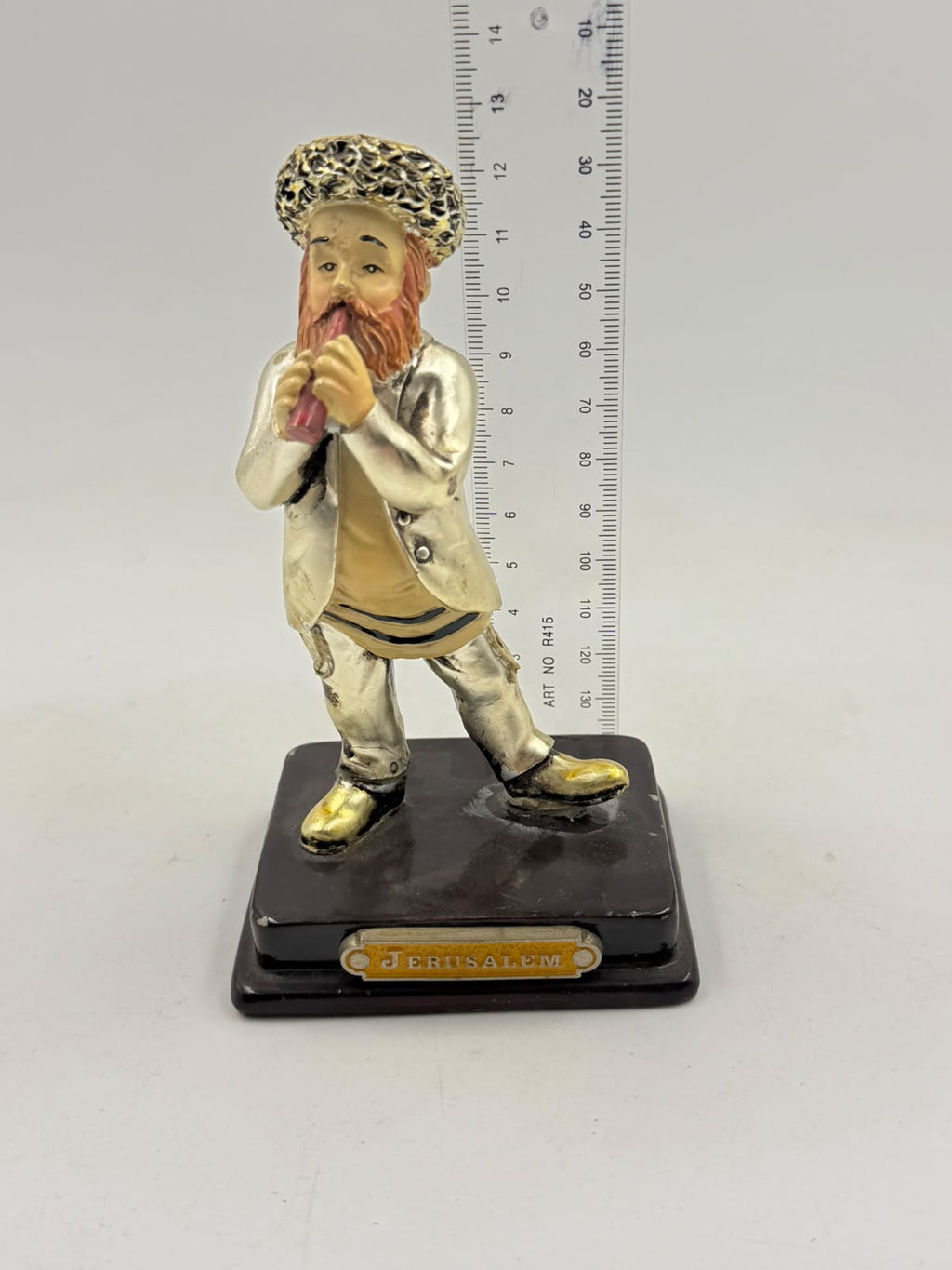 Jerusalem silver-plated Jewish musician figurine – front angle view on white background