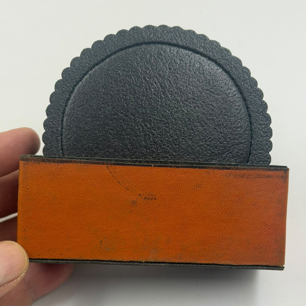 Back of Chilean leather coaster showing Art No. R415 with ruler for size reference
