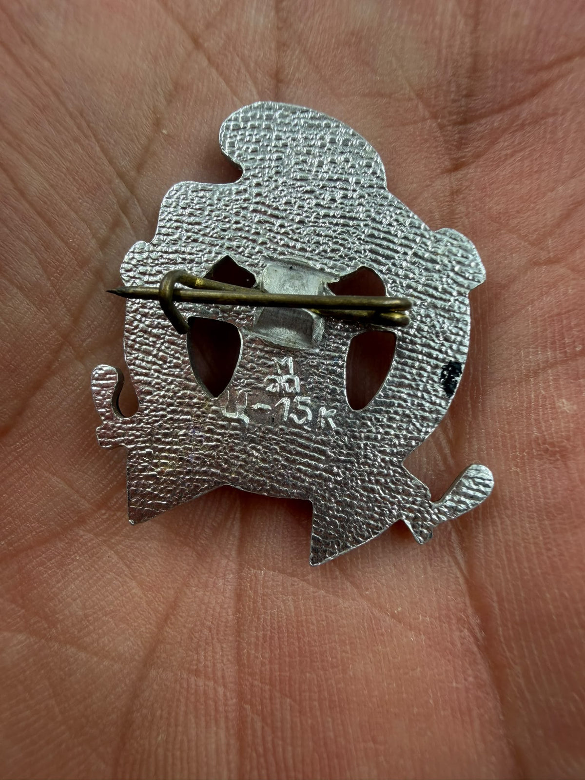 Soviet Odessa sailor enamel pin badge – front view in hand