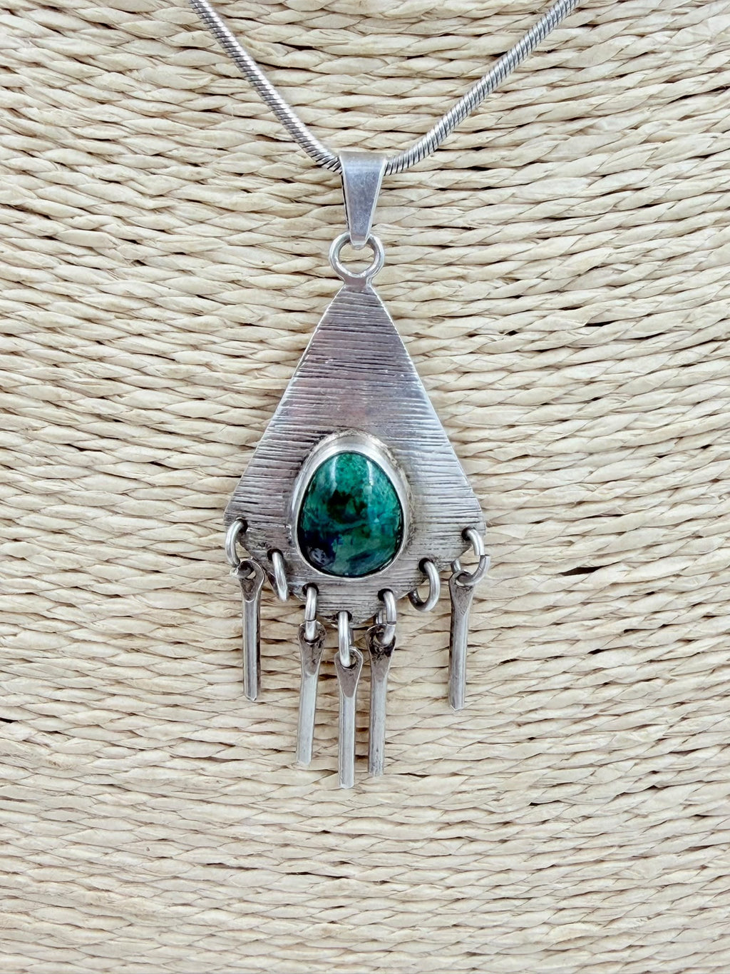 925 Israeli sterling silver tribal necklace on jewelry bust - front view