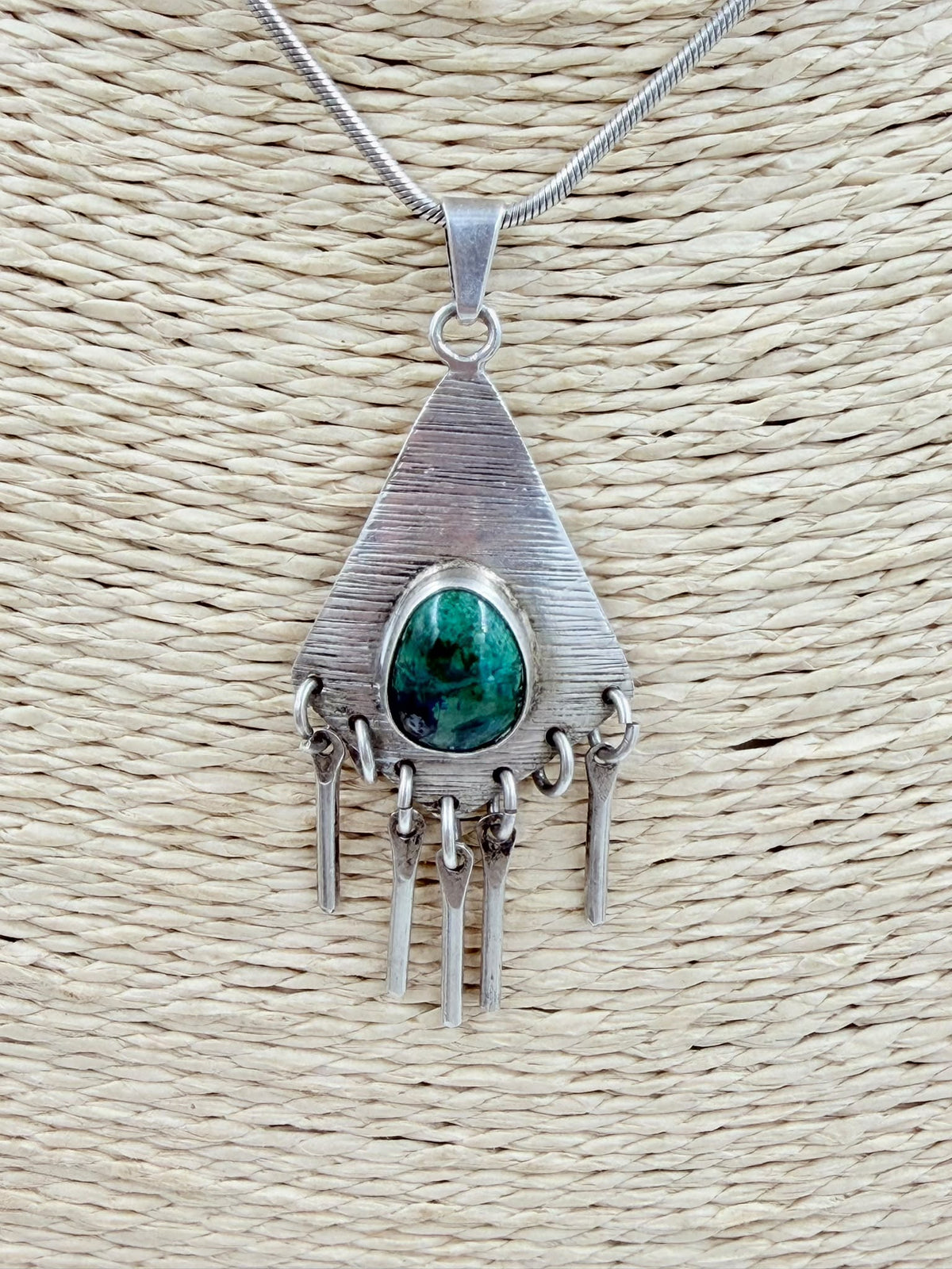 925 Israeli sterling silver tribal necklace on jewelry bust - front view
