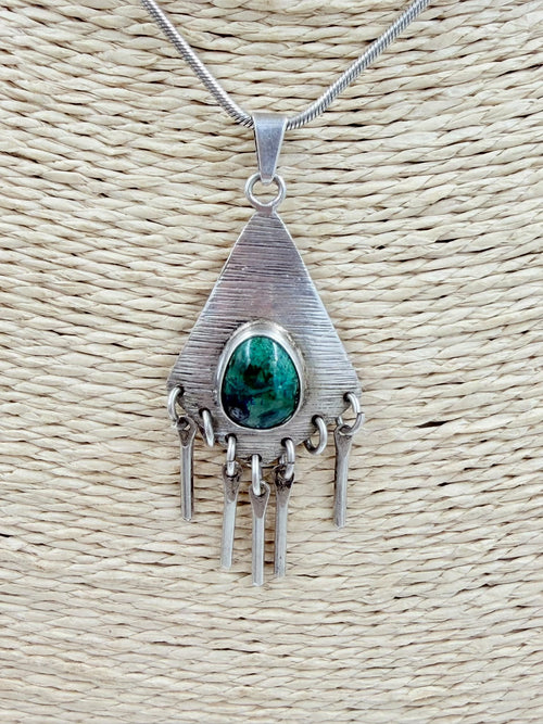 925 Israeli sterling silver tribal necklace on jewelry bust - front view