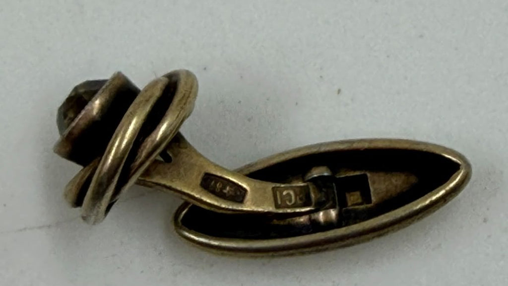 Soviet 875 Silver Swirl Cufflinks with Crystal Stone – Hallmarked USSR Pair