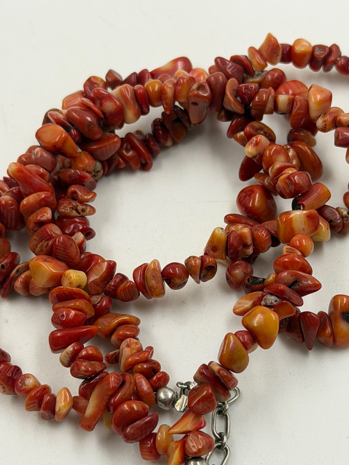 Natural Red Carnelian Chip Necklace – 45cm | 925 Sterling Silver Clasp | Handcrafted Gemstone Jewelry