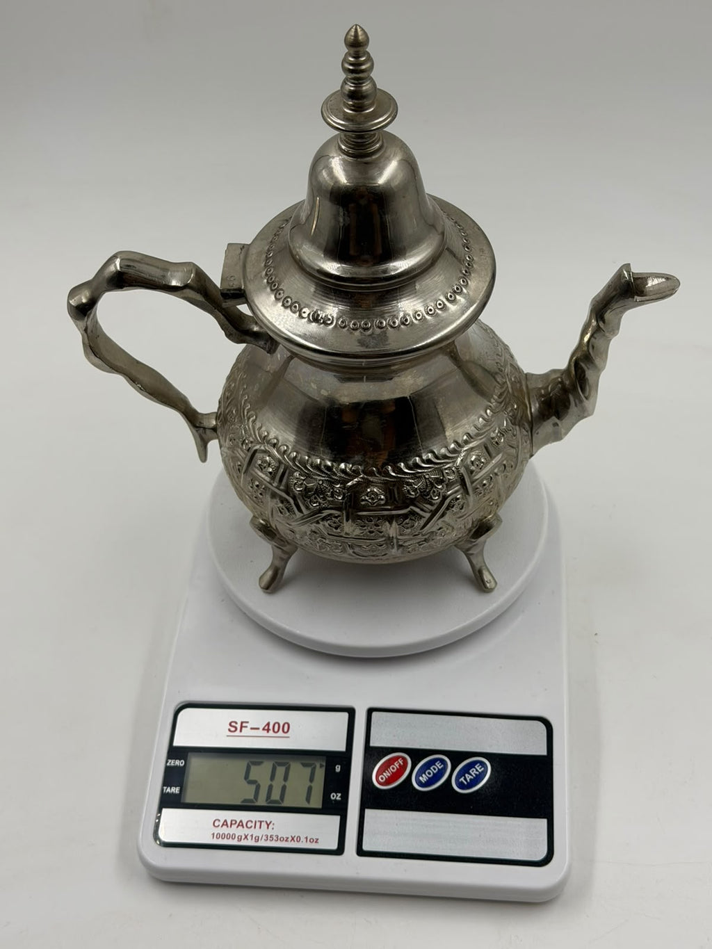 Vintage Moroccan Silver-Plated Teapot detail view