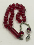 Red Musk Prayer Beads – 33 Beads 7mm | Cherry Amber Color | Silver Antimony Tassel | Daily Carry Tasbih Misbaha