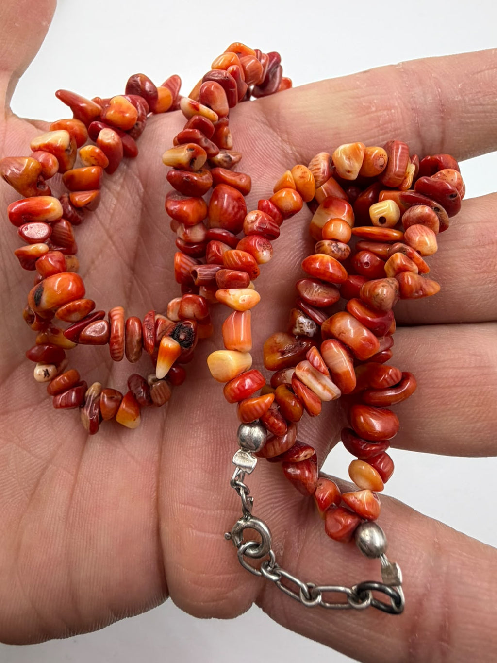 Natural Red Carnelian Chip Necklace – 45cm | 925 Sterling Silver Clasp | Handcrafted Gemstone Jewelry