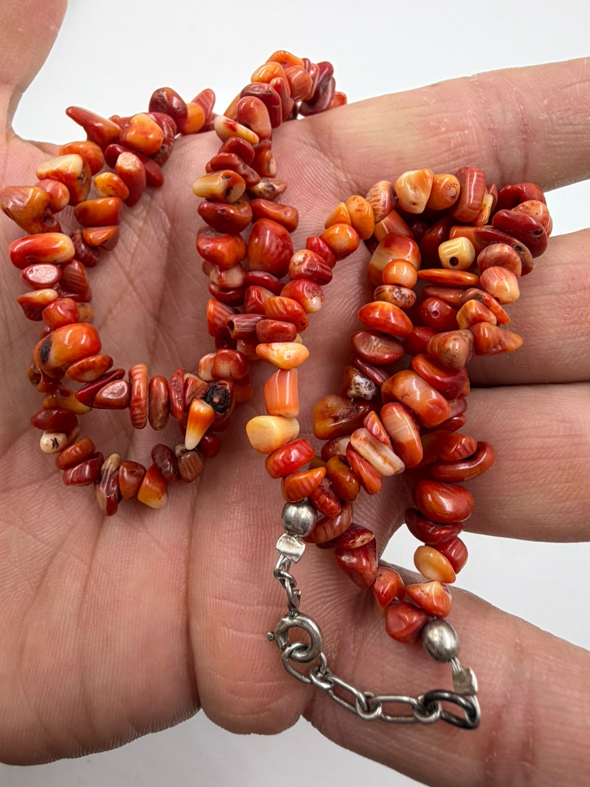Natural Red Carnelian Chip Necklace – 45cm | 925 Sterling Silver Clasp | Handcrafted Gemstone Jewelry