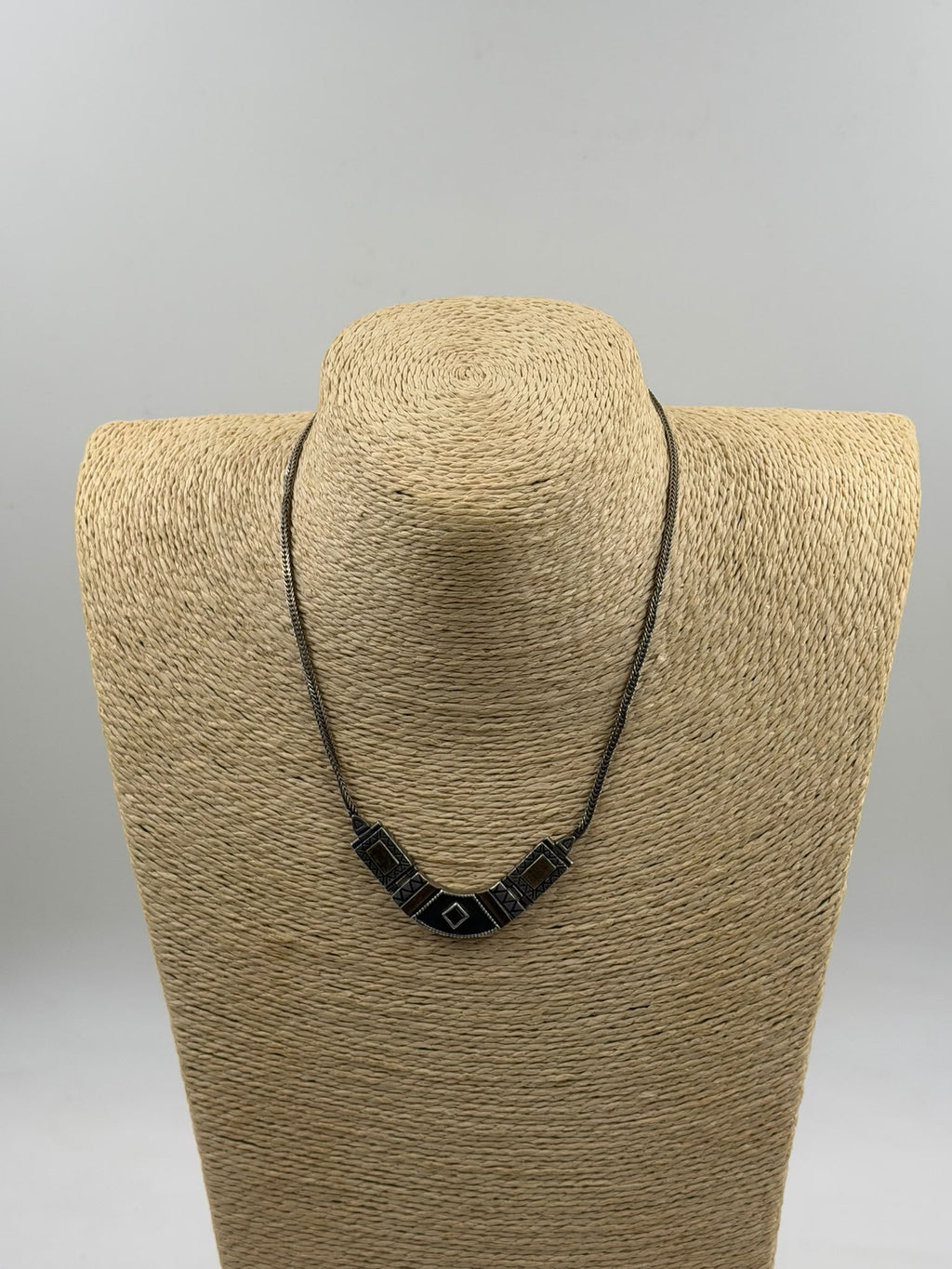 Vintage Sterling Silver 925 Gold Vermeil Tribal Bib Necklace with Garnet