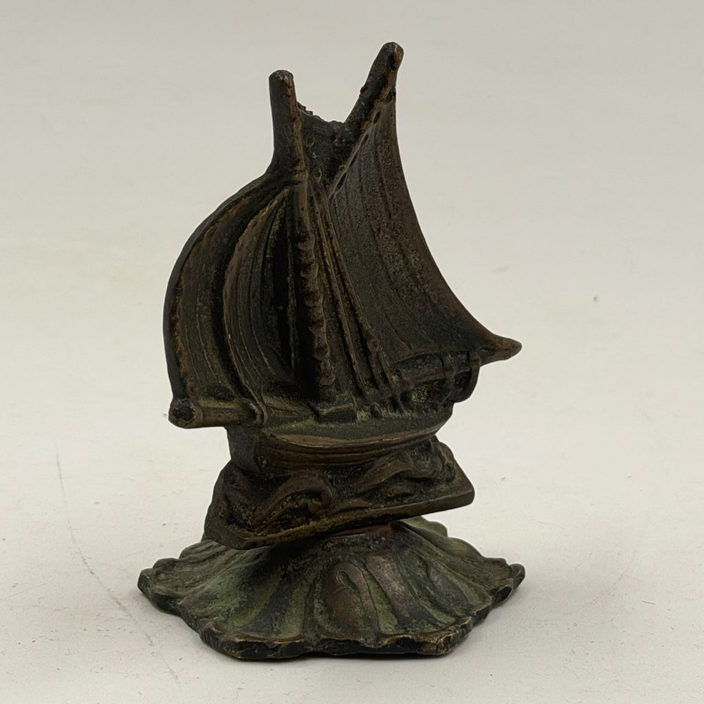 Antique brass sailboat figurine – back right angle