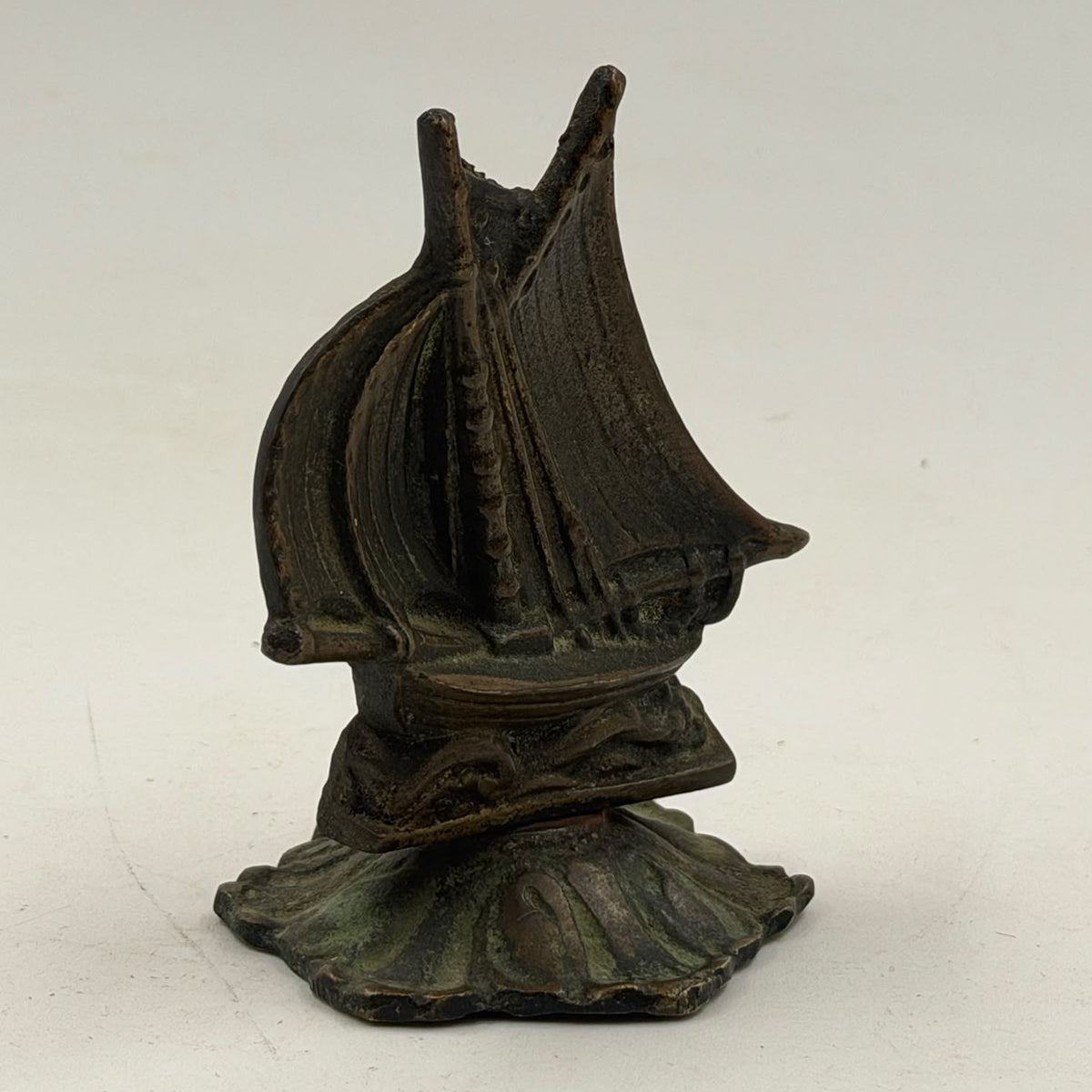 Antique brass sailboat figurine – back right angle