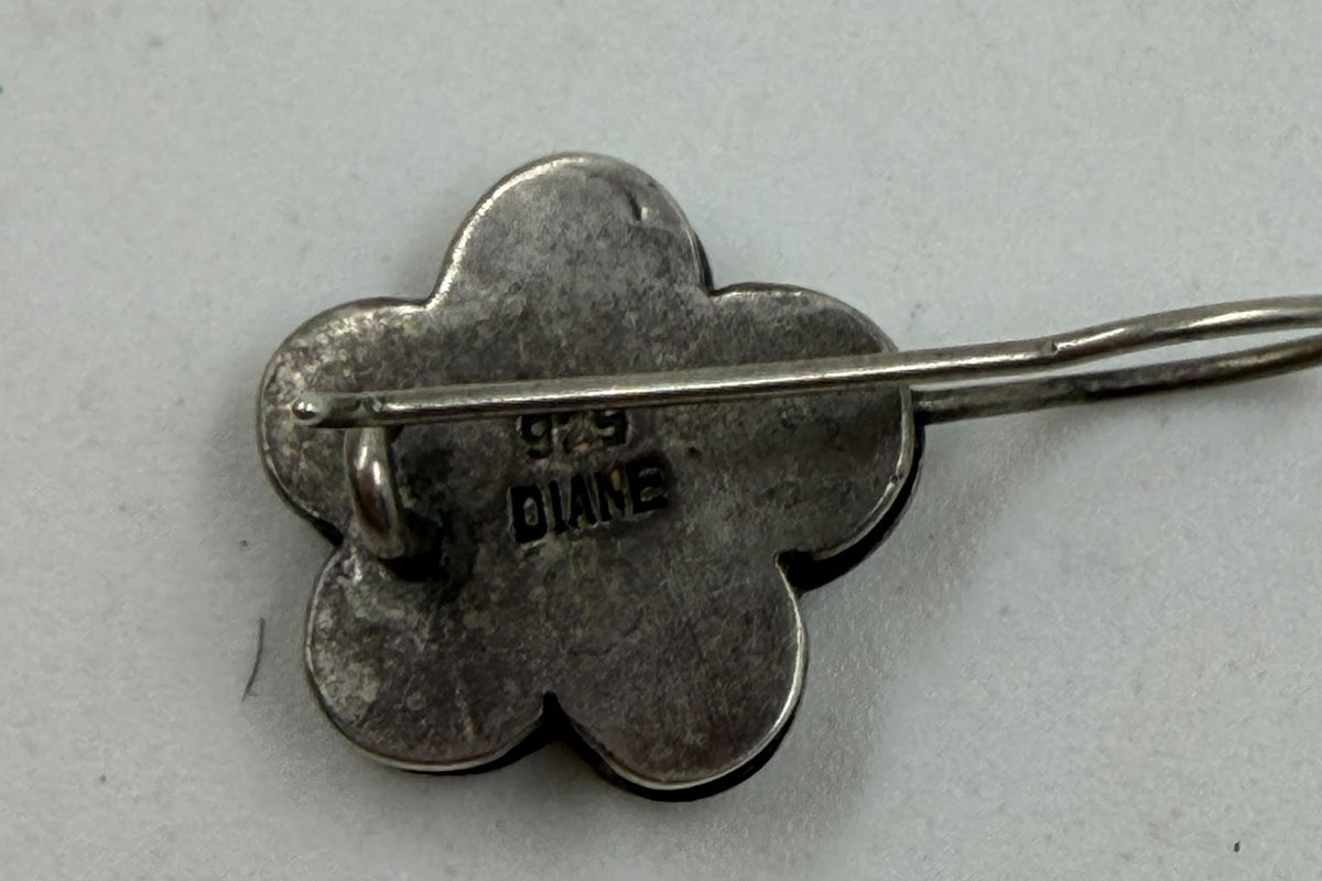 925 silver flower earrings DIANE hook detail close-up showing shepherd hook closure