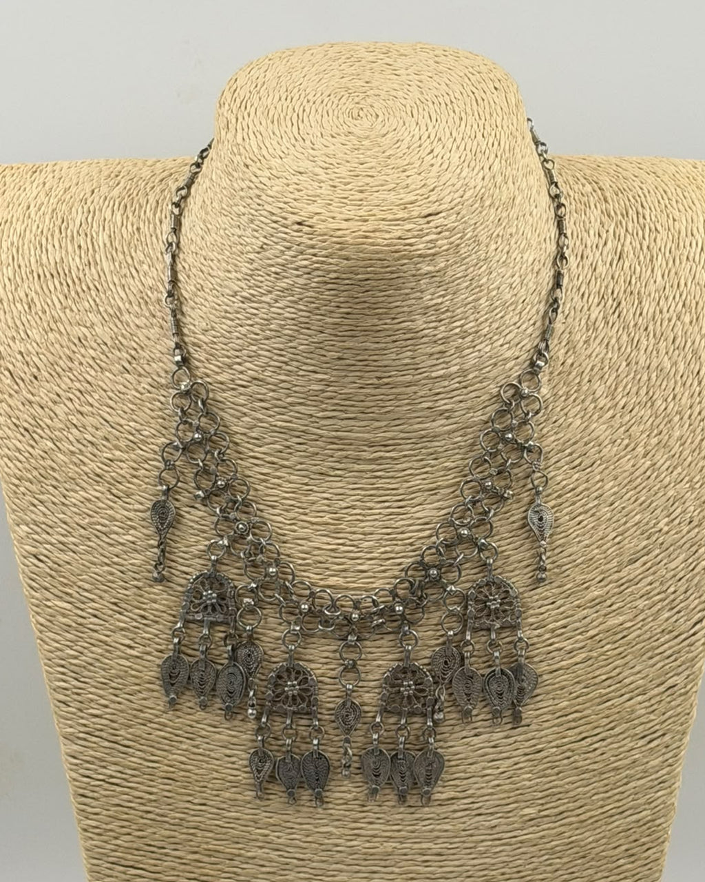 Antique Yemeni silver filigree necklace arch station detail