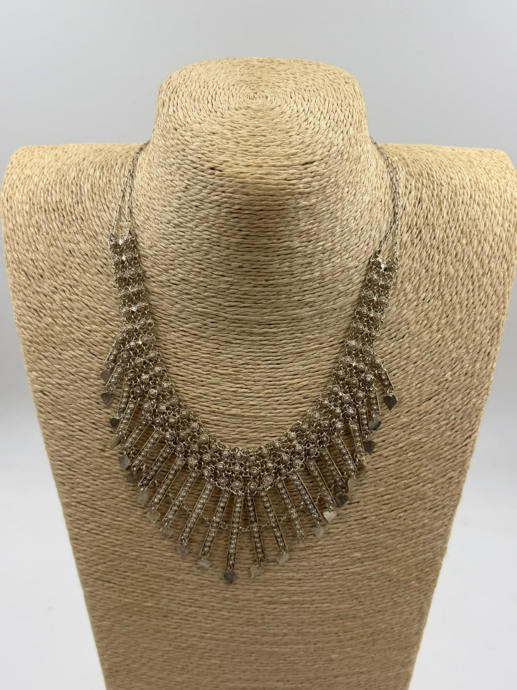 Vintage silver 925 waterfall necklace detail in hand