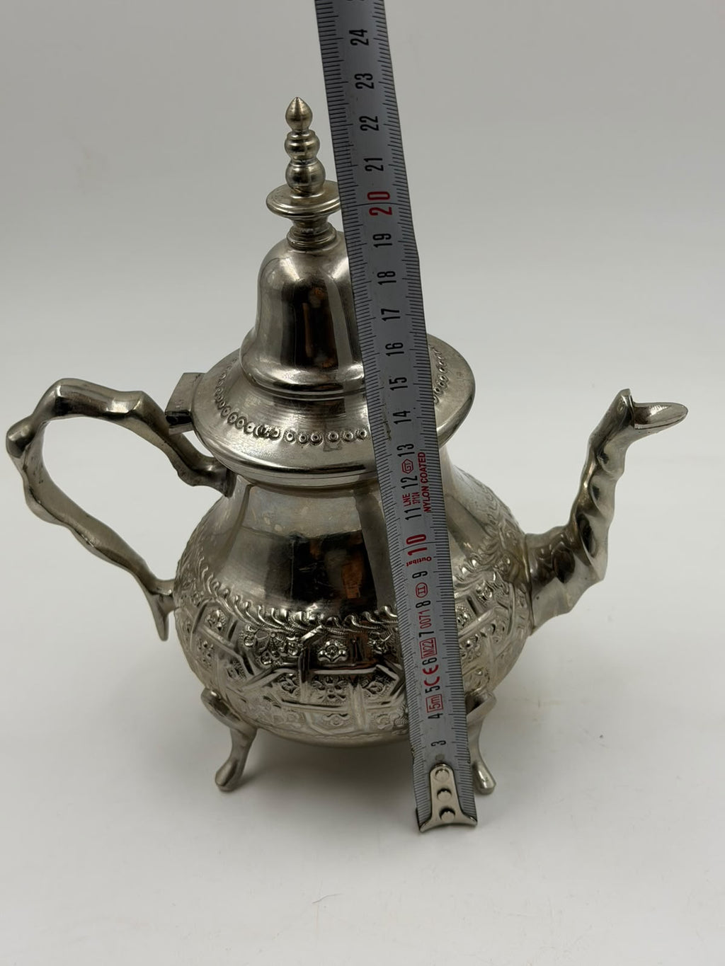 Vintage Moroccan Silver-Plated Teapot back view