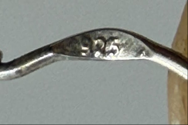 925 silver filigree flower earrings hook close-up showing 925 hallmark stamp on wire