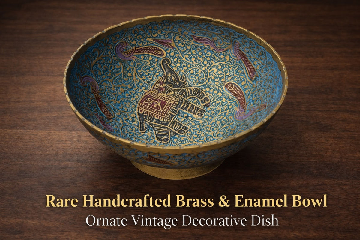 Vintage Indian blue cloisonné brass bowl - measurement 10cm