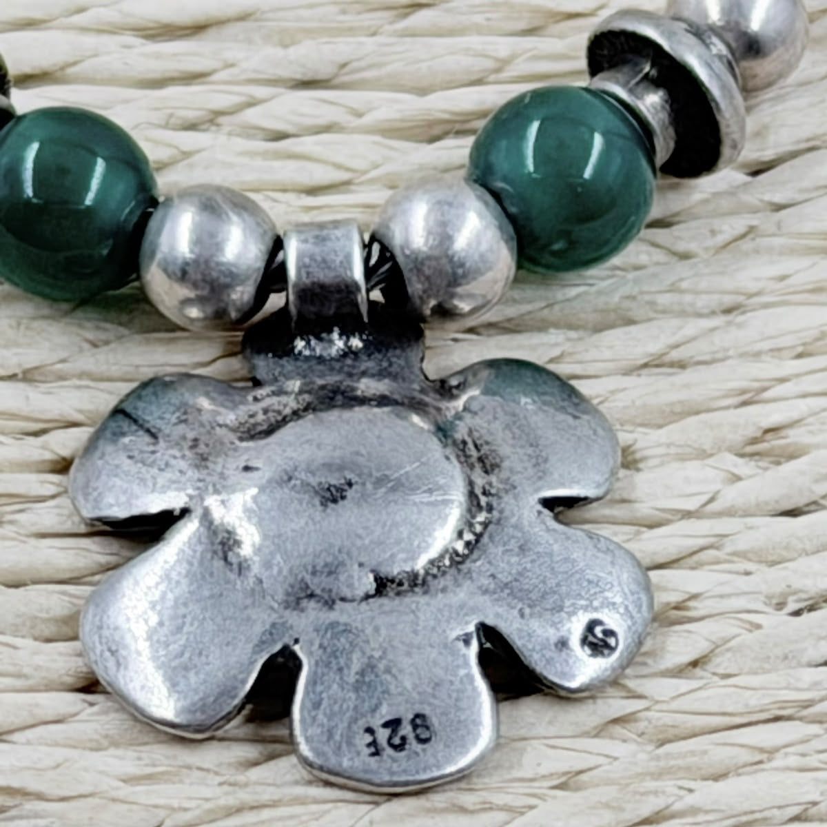 Close up of green stone beads