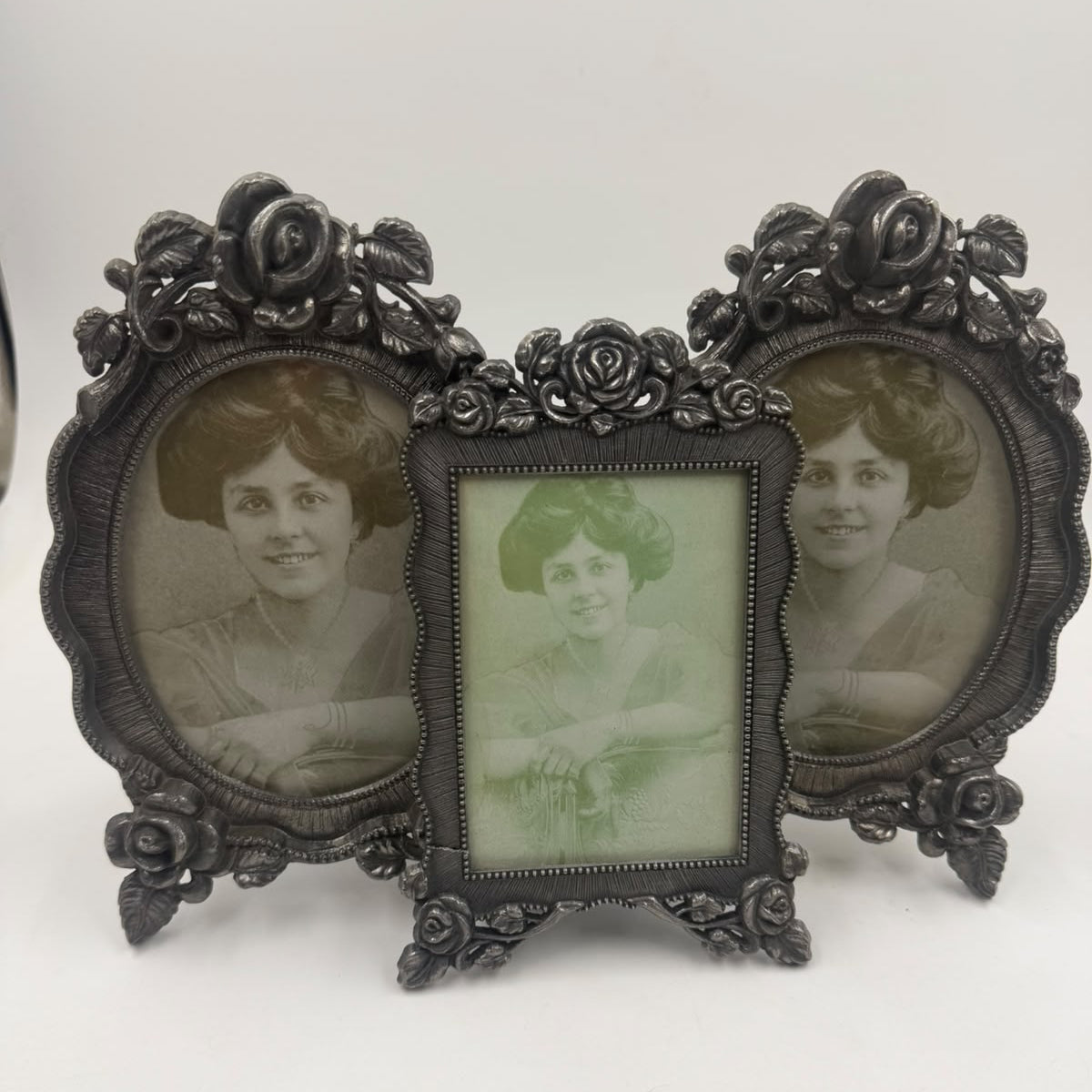 Rectangular pewter photo frame with ruler showing 10cm width