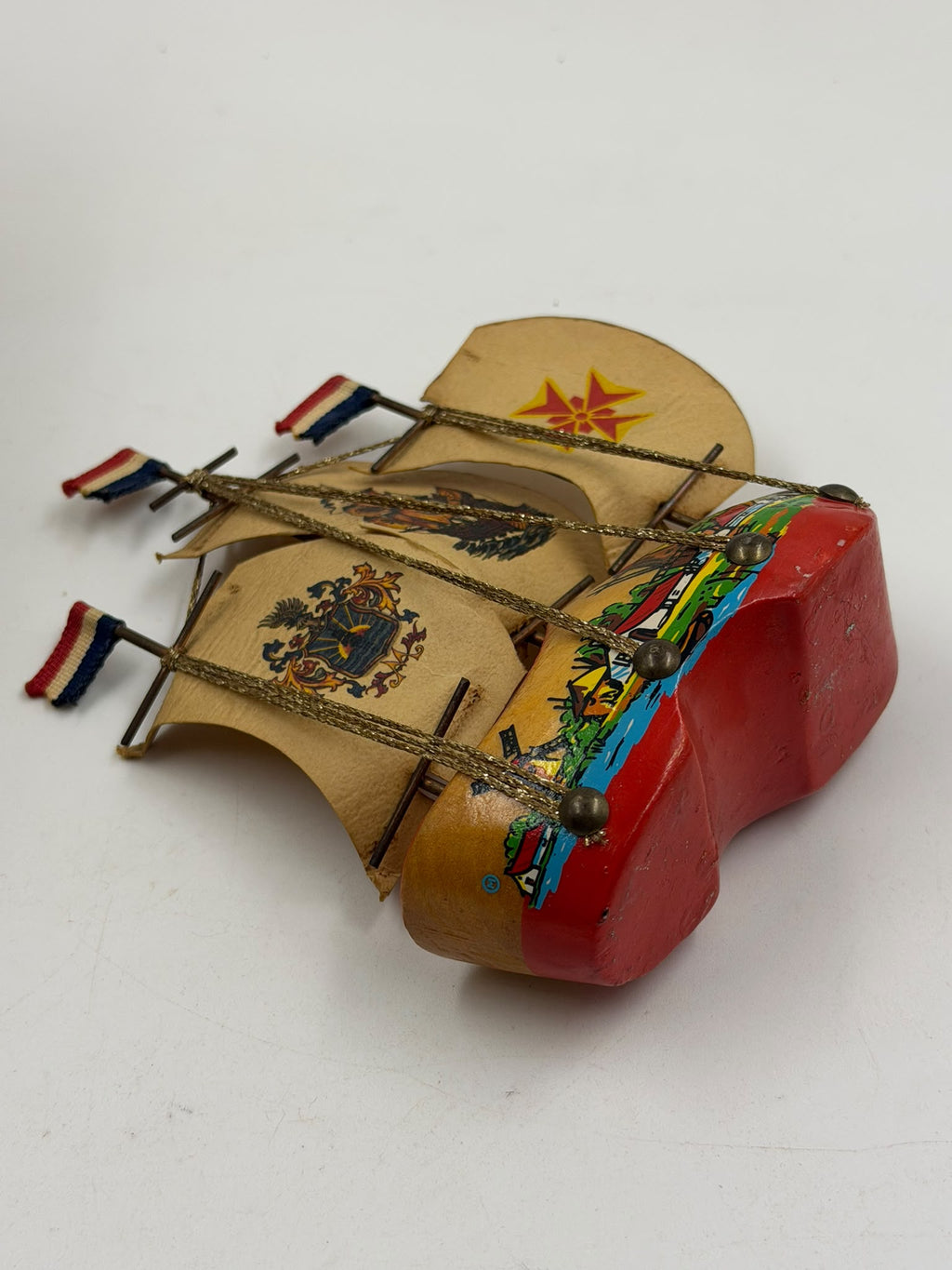 Dutch wooden clog sailing ship – front view full figurine in hand