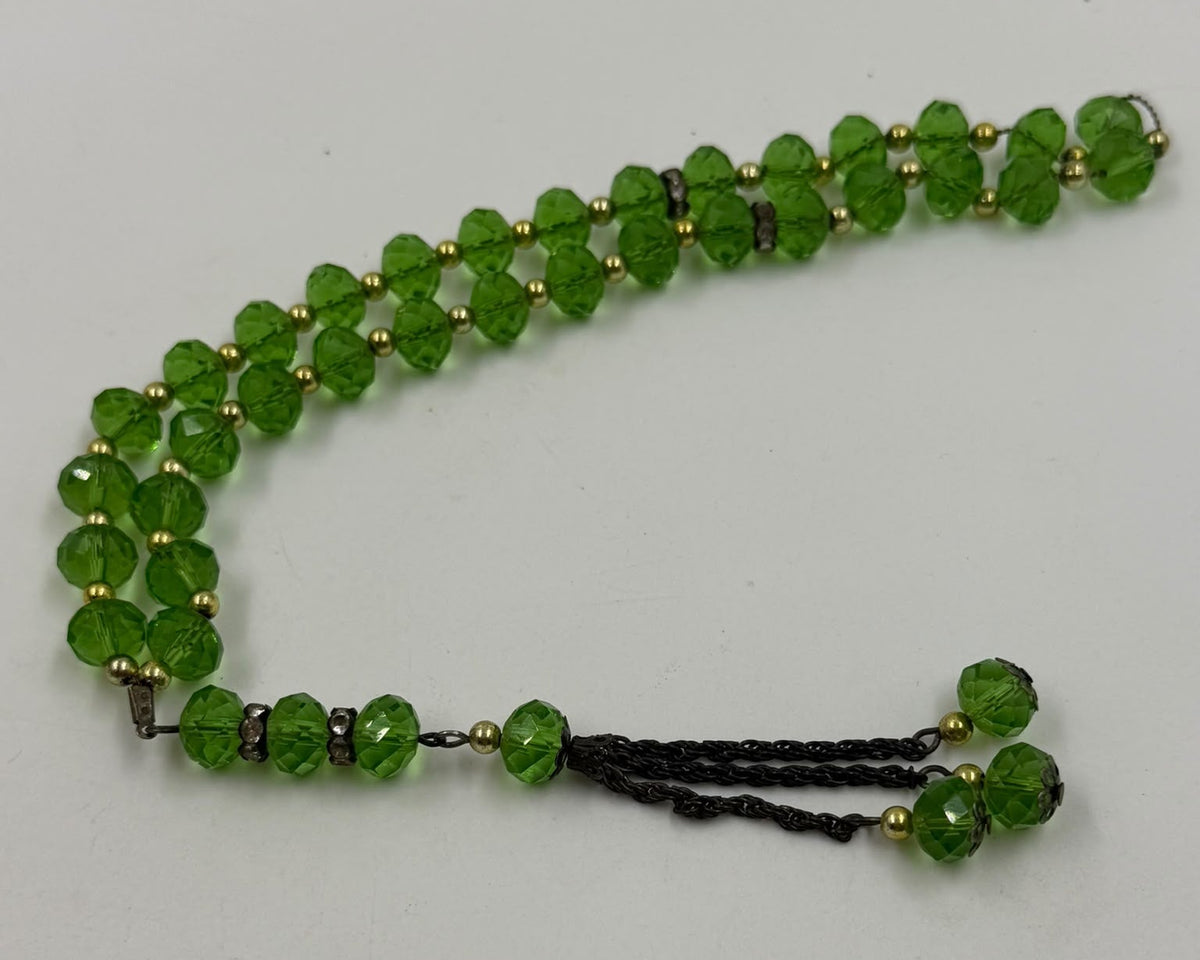 Green crystal misbaha 33 beads - full view