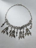 Antique Yemeni silver filigree necklace full flat lay
