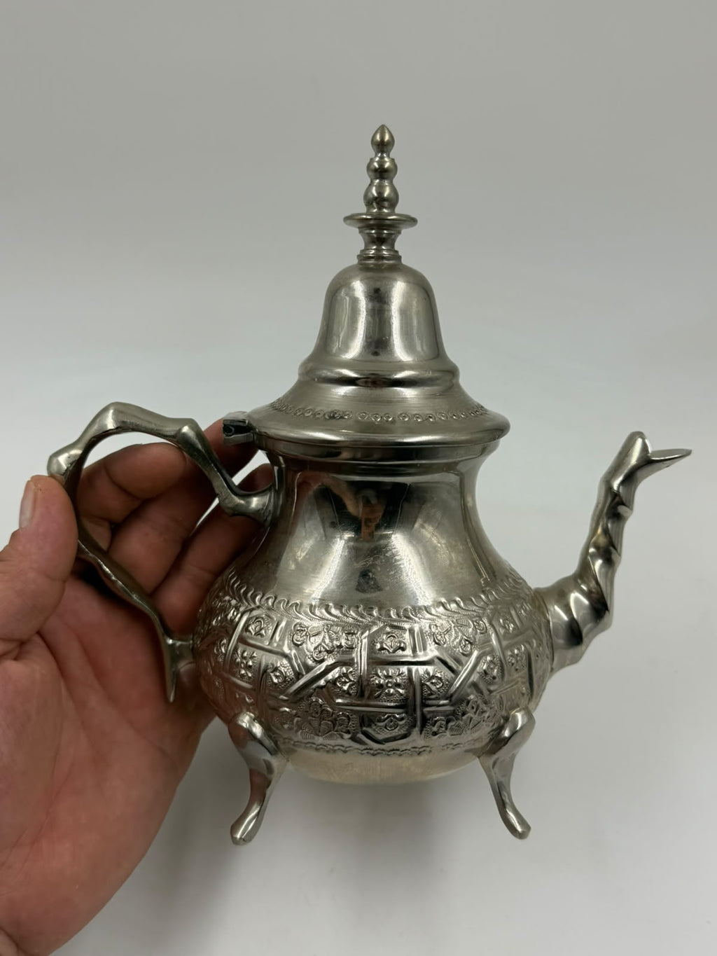 Vintage Moroccan Silver-Plated Teapot with lid open