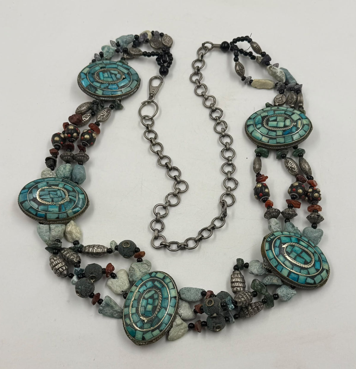 Full belt layout showing all 5 turquoise mosaic medallions