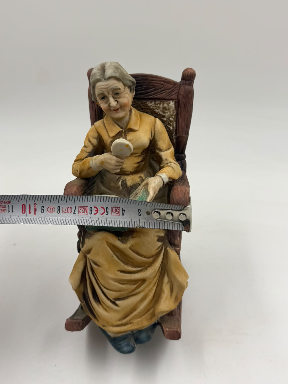 Vintage resin grandma reading figurine side view right