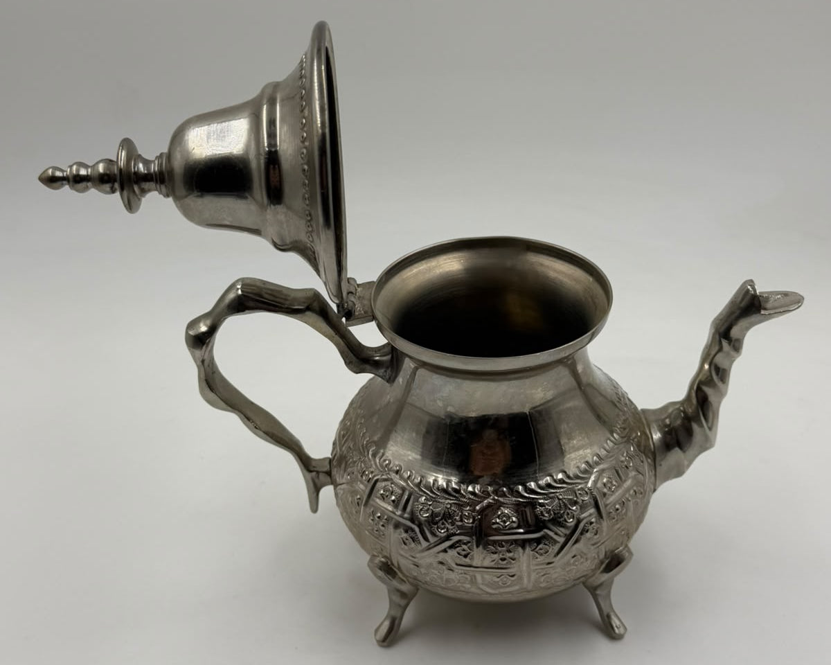 Vintage Moroccan Silver-Plated Teapot with ruler showing 23cm height