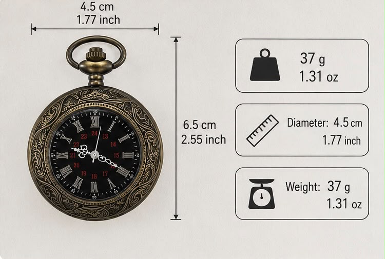 Vintage bronze pocket watch back view showing hand-engraved floral motif
