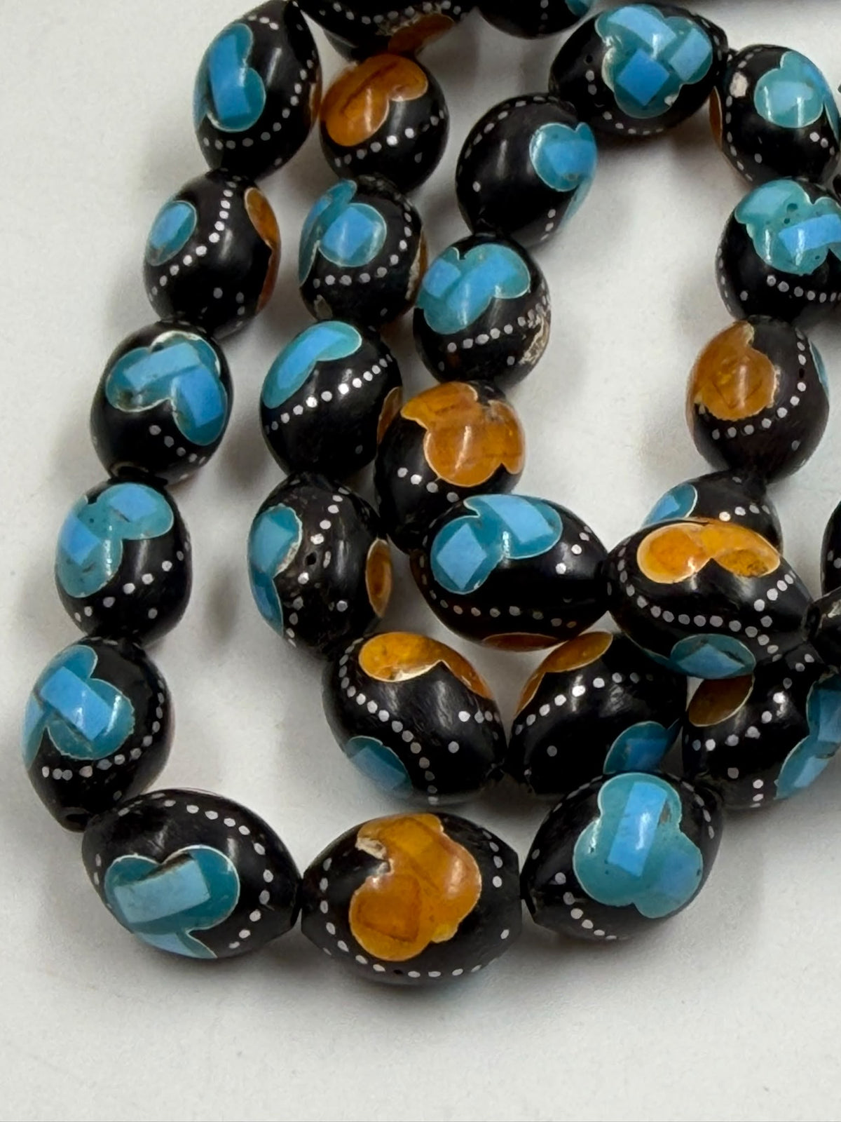 Egyptian Coke Misbaha – 33 Beads | Turquoise & Amber Inlay | Coin Tassel