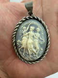 925 silver Three Graces cameo pendant full front on white background showing complete composition