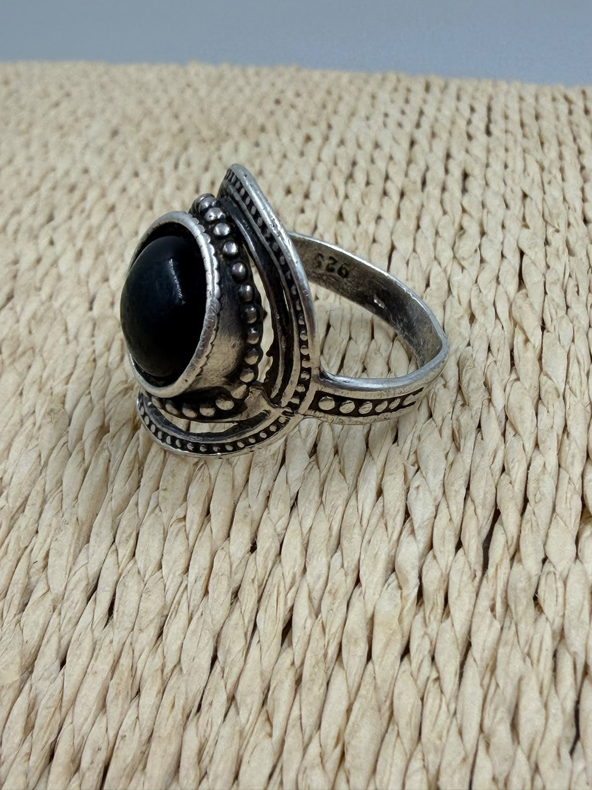 925 Sterling Silver Black Onyx Ring - on display