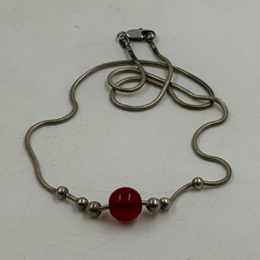 Vintage Sterling Silver 925 necklace with red carnelian bead - full view