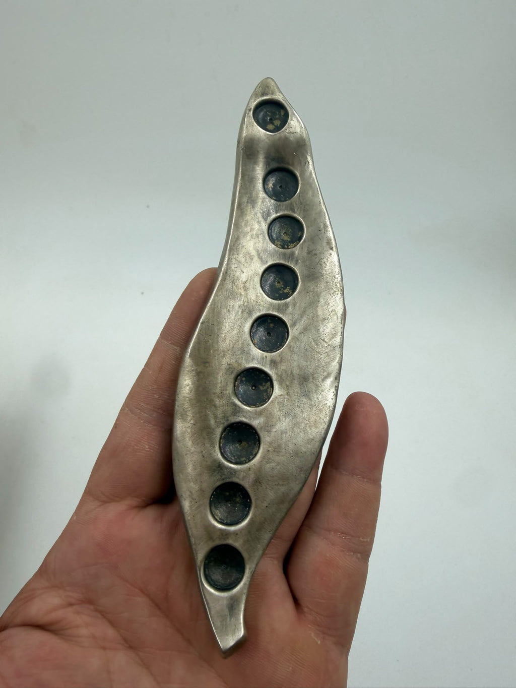 Vintage Danon Israel Silver-Plated Hanukkah Menorah – Modernist Leaf-Shaped Judaica