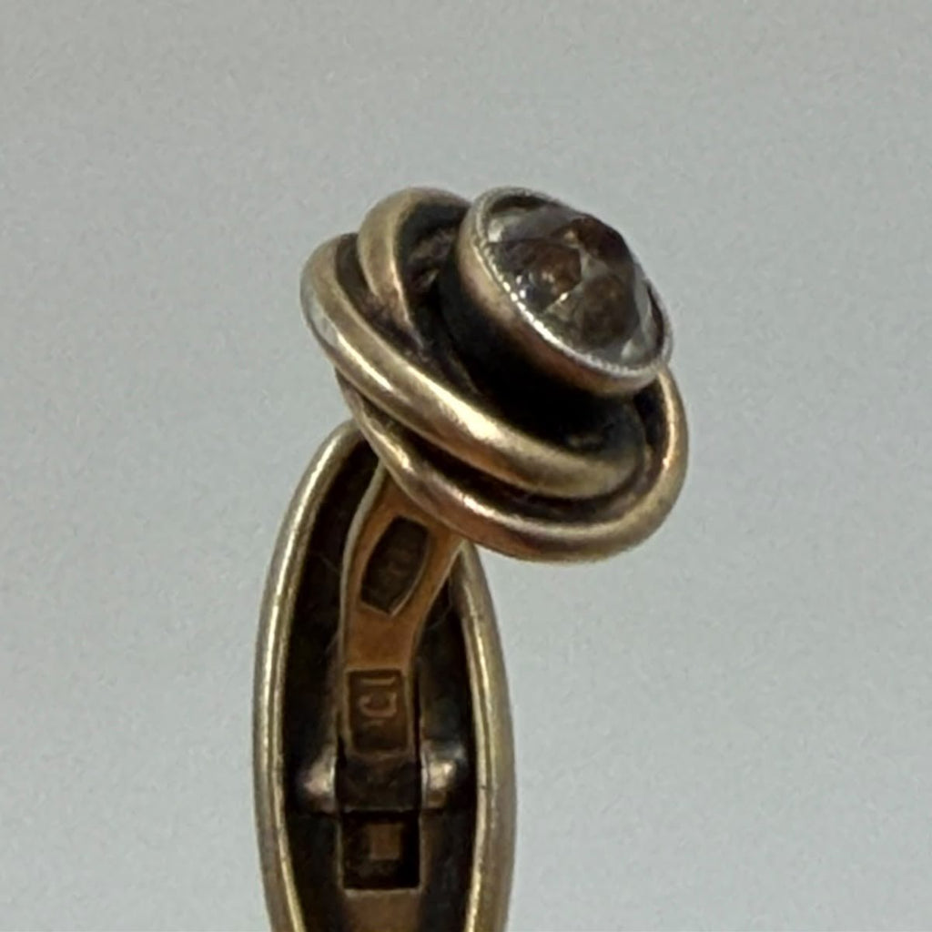 Soviet 875 Silver Swirl Cufflinks with Crystal Stone – Hallmarked USSR Pair