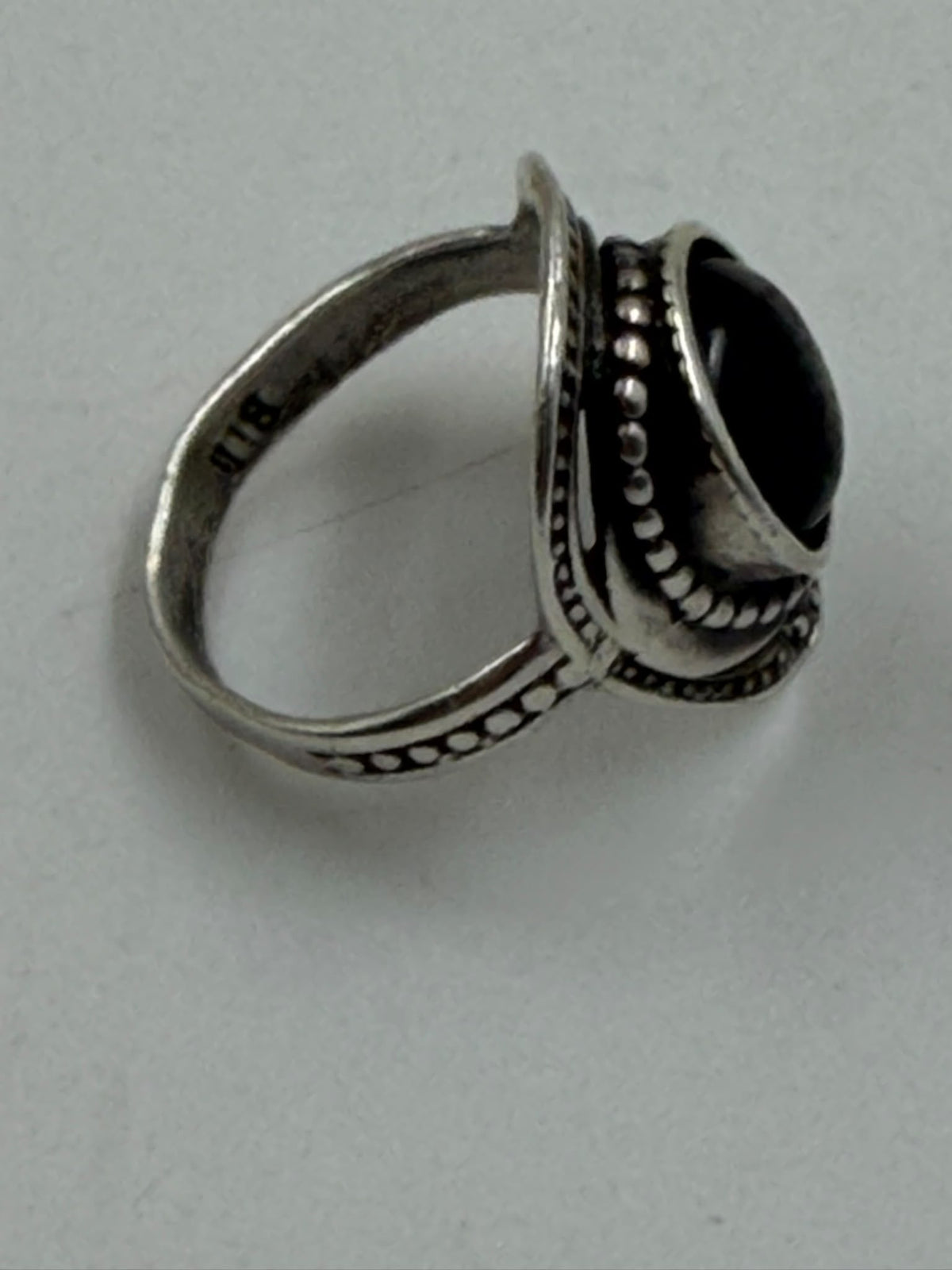 925 Sterling Silver Black Onyx Ring - side on display